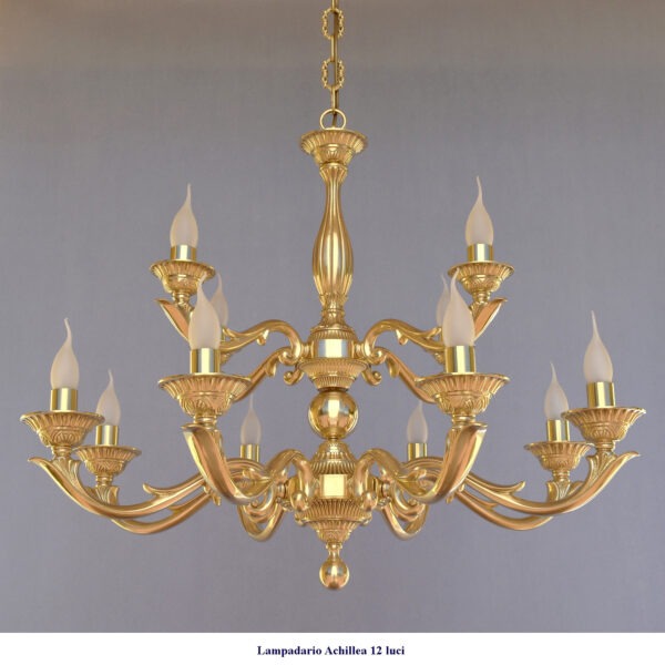 Lampadario classico in ottone modello Achillea 12 luci