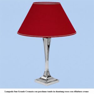 Lampada moderna in ottone cromato modello Sun Piccola con paralume tondo di colore rosso